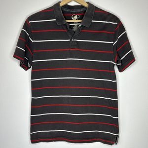 VTG 80’s OP Ocean Pacific Short Sleeve Stripes Polo Shirt Men’s Medium‎ Gray Red